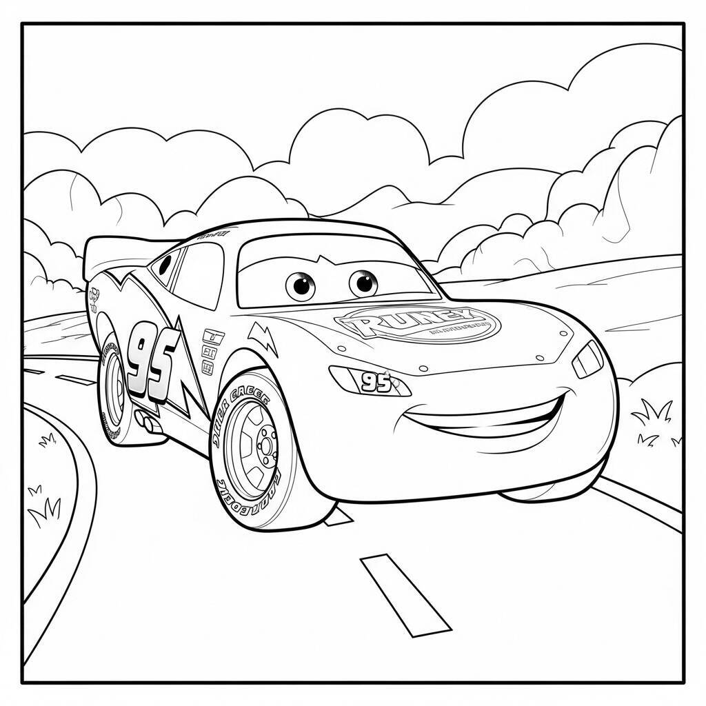 Desenho de Relâmpago McQueen na Estrada para Colorir