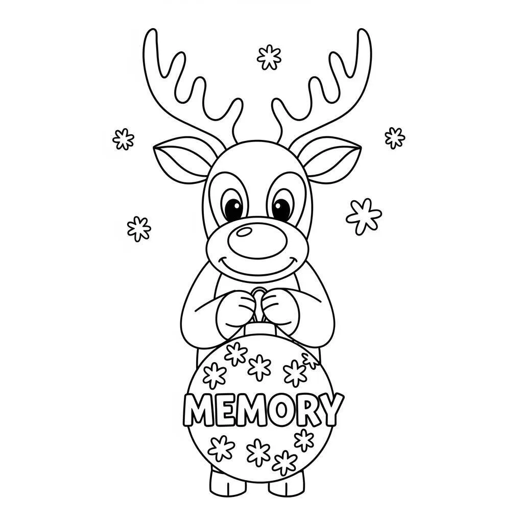 Desenho de Rena com Lembranças de Natal para Colorir