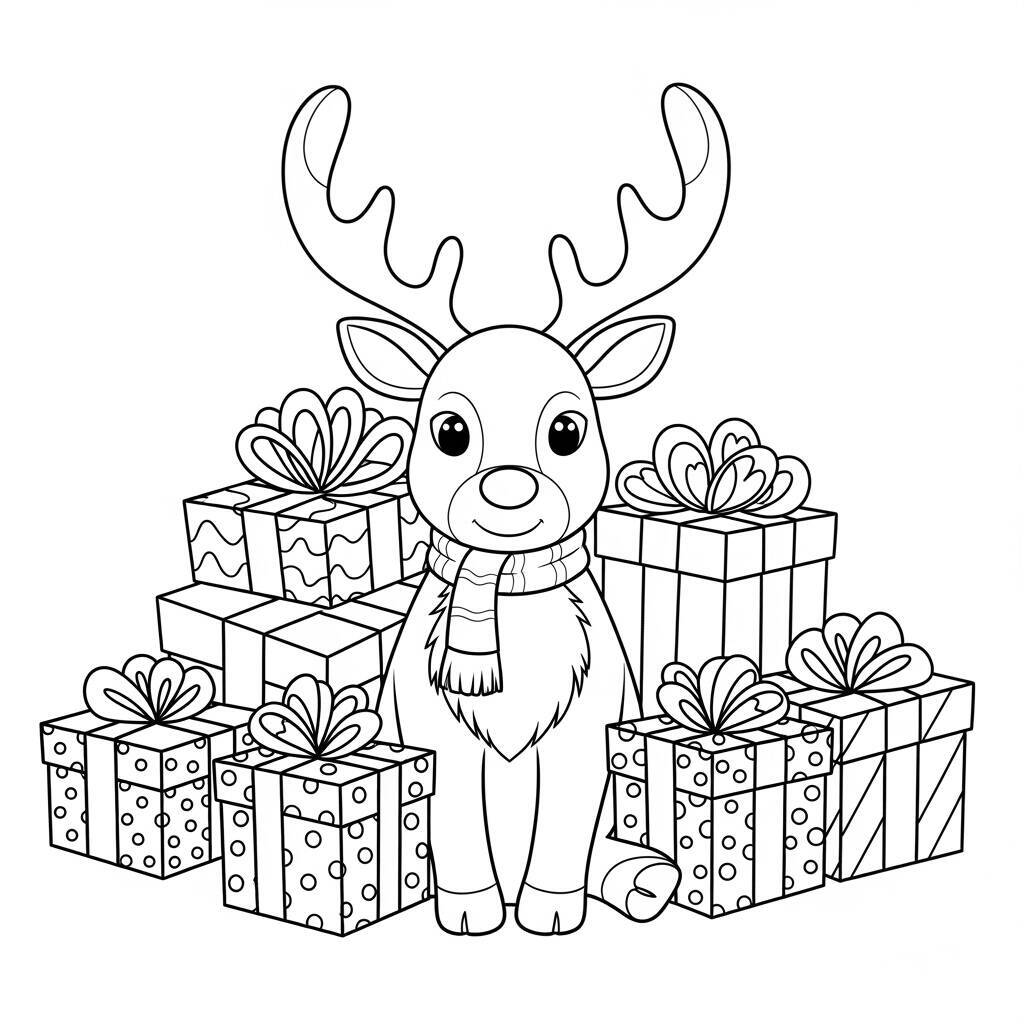 Malvorlagen Rentiere und Weihnachtsgeschenke
