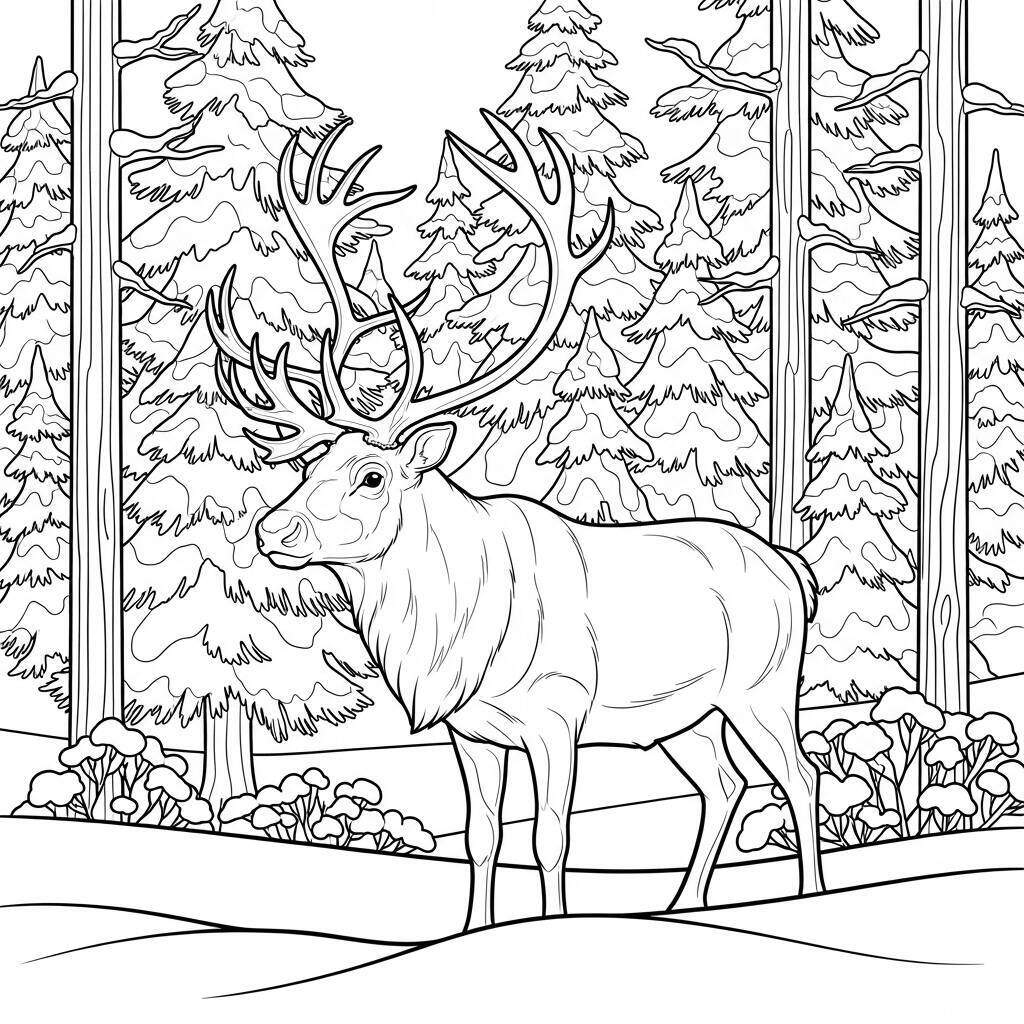 Ausmalbilder Rentiere im Wald