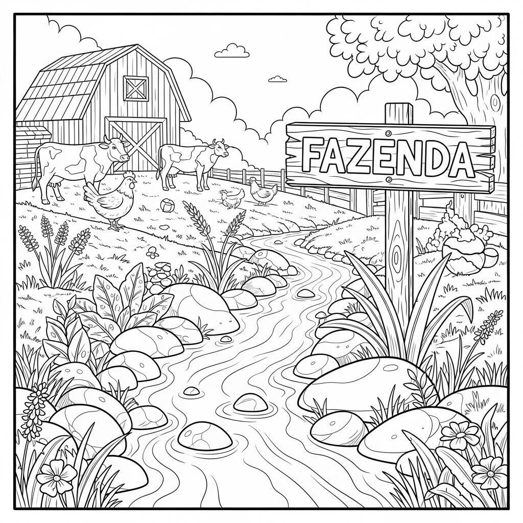 Desenho de Riacho na Fazenda para Colorir