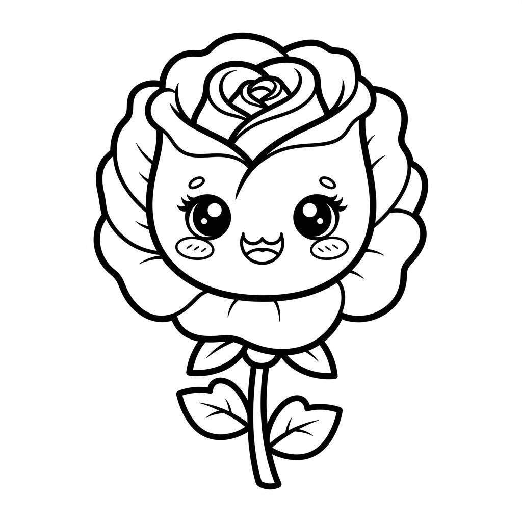 Desenho de Rosas Kawaii para Colorir