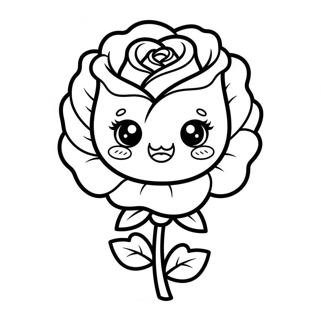 Desenho-de-Rosas-Kawaii-para-Colorir Pagina da colorare di rose Kawaii