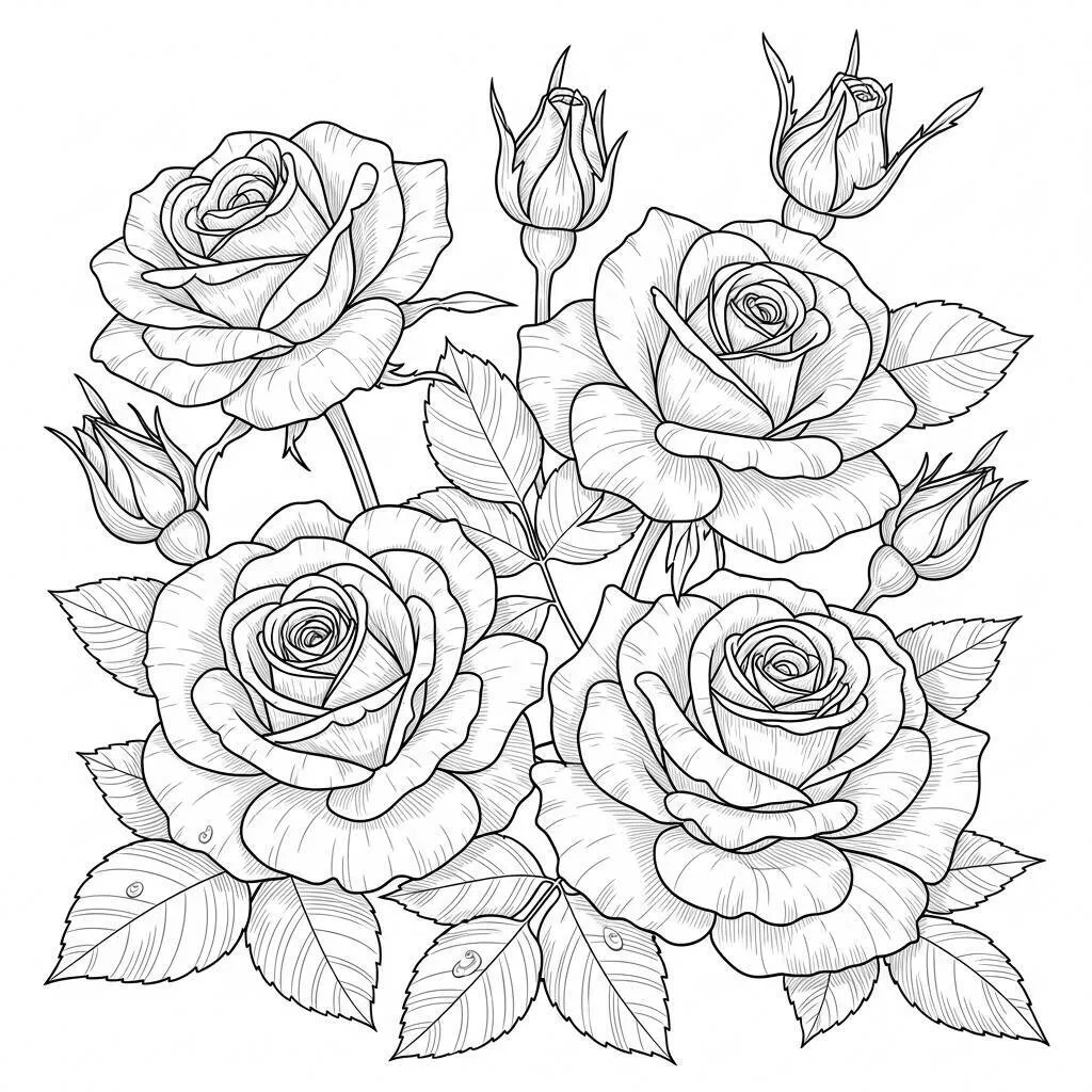 Desenho-de-Rosas-Realistas-para-Colorir Pagina da colorare di rose realistiche