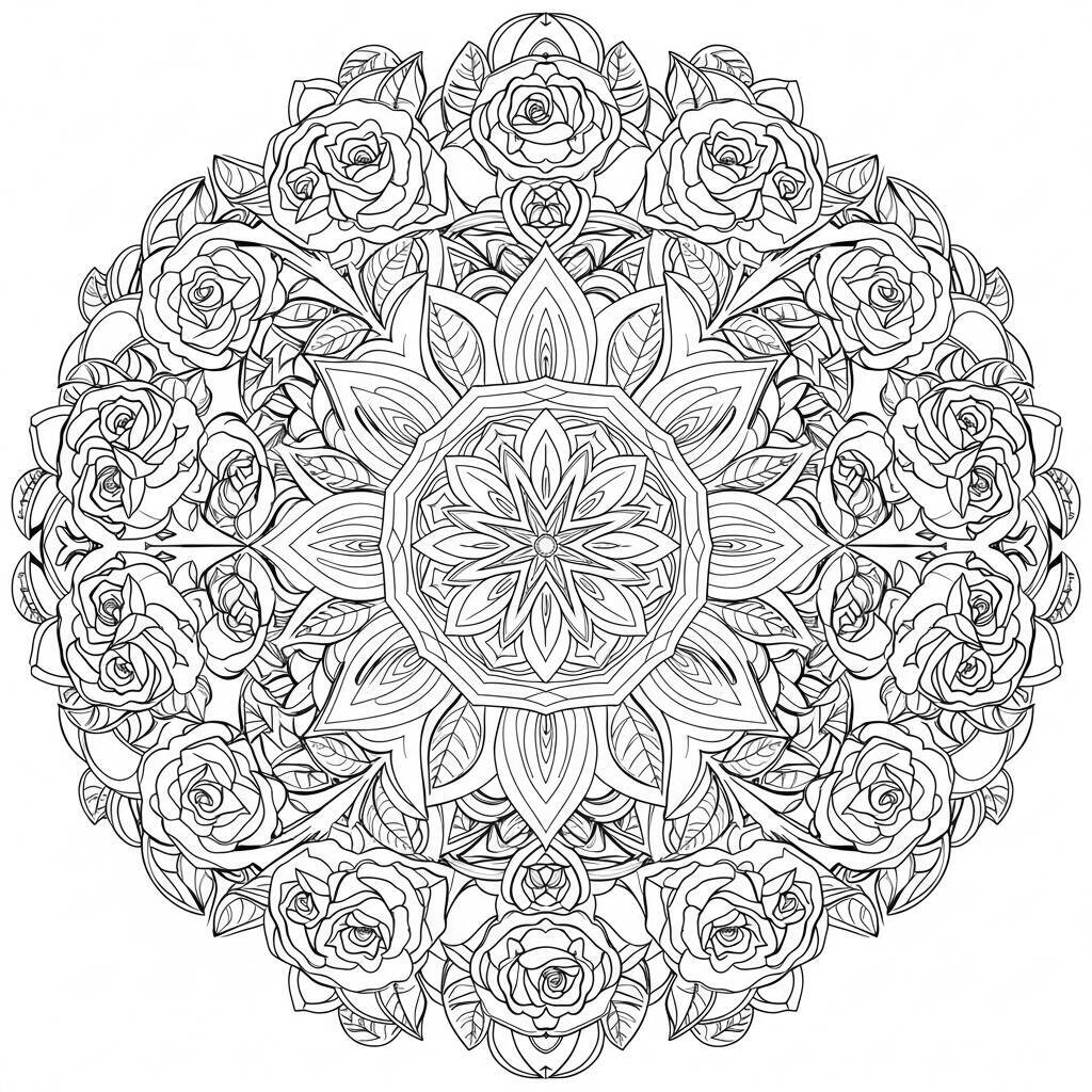 Desenho de Rosas para Colorir com Mandala