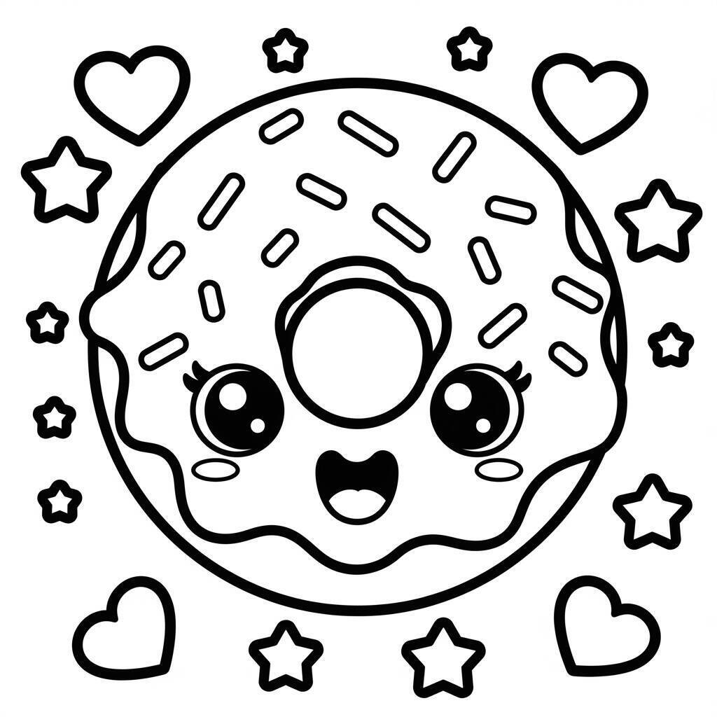 Coloriage de beignet kawaii