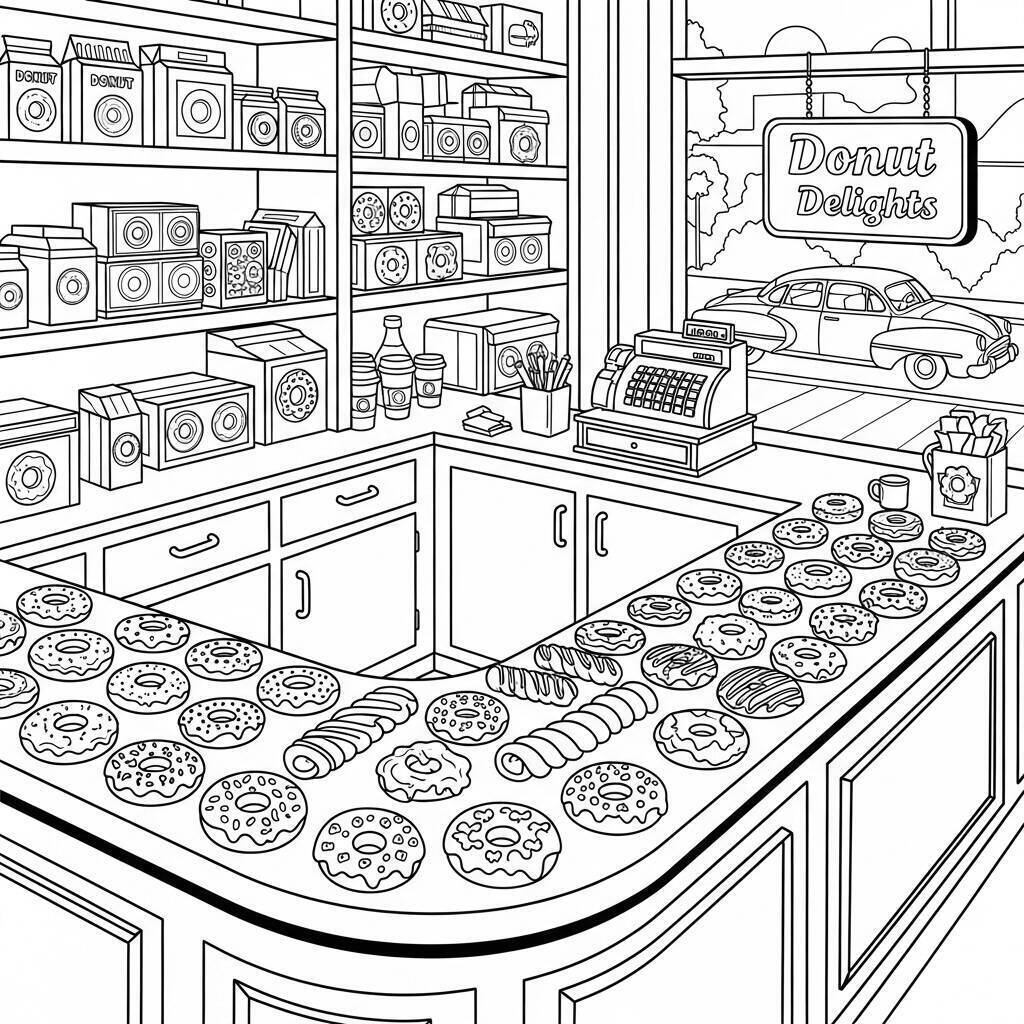 Coloriage de beignet vintage
