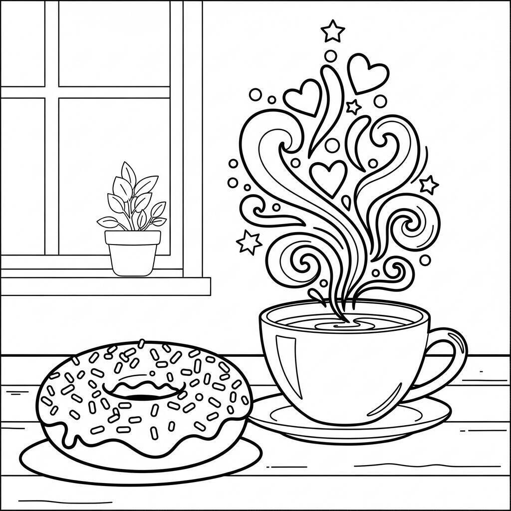 Coloriage Donut avec café
