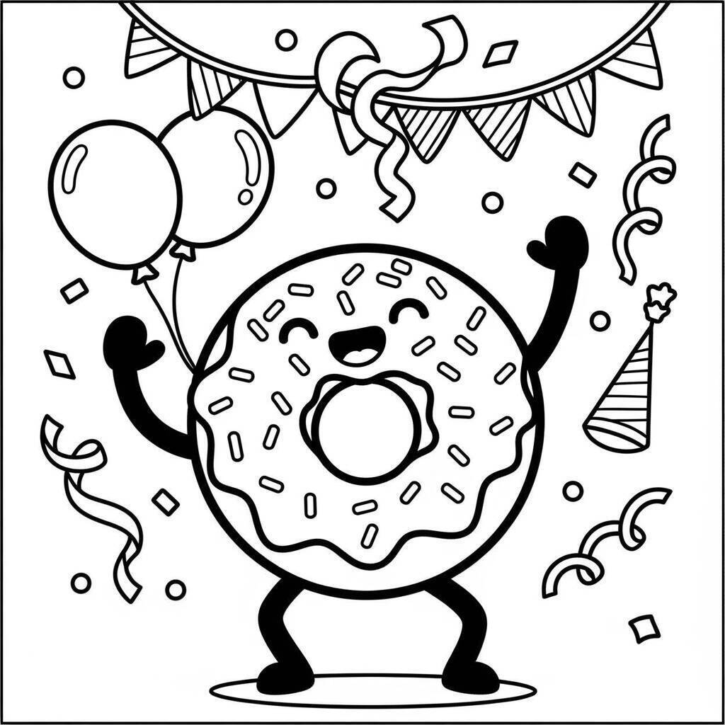 Coloriage Donut avec un visage heureux