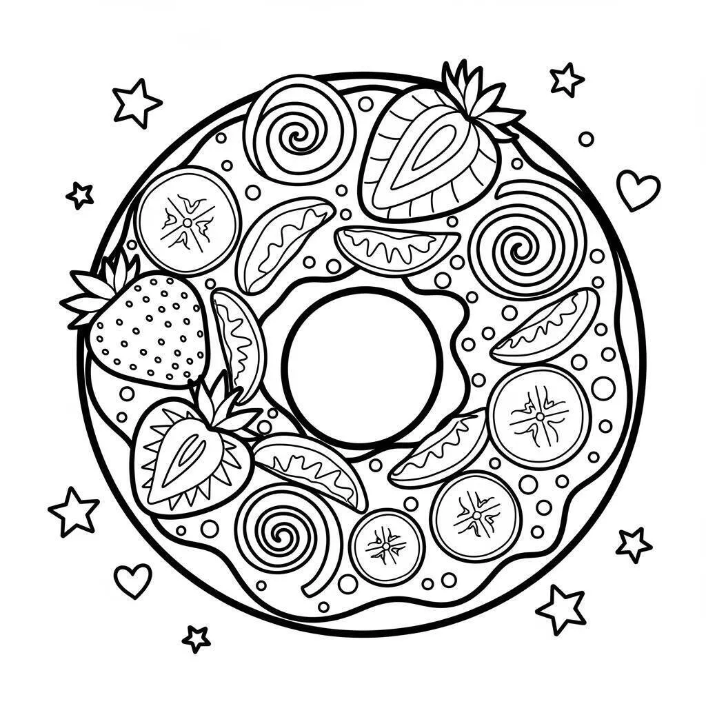 Desenho de Rosquinha com Frutas para Colorir