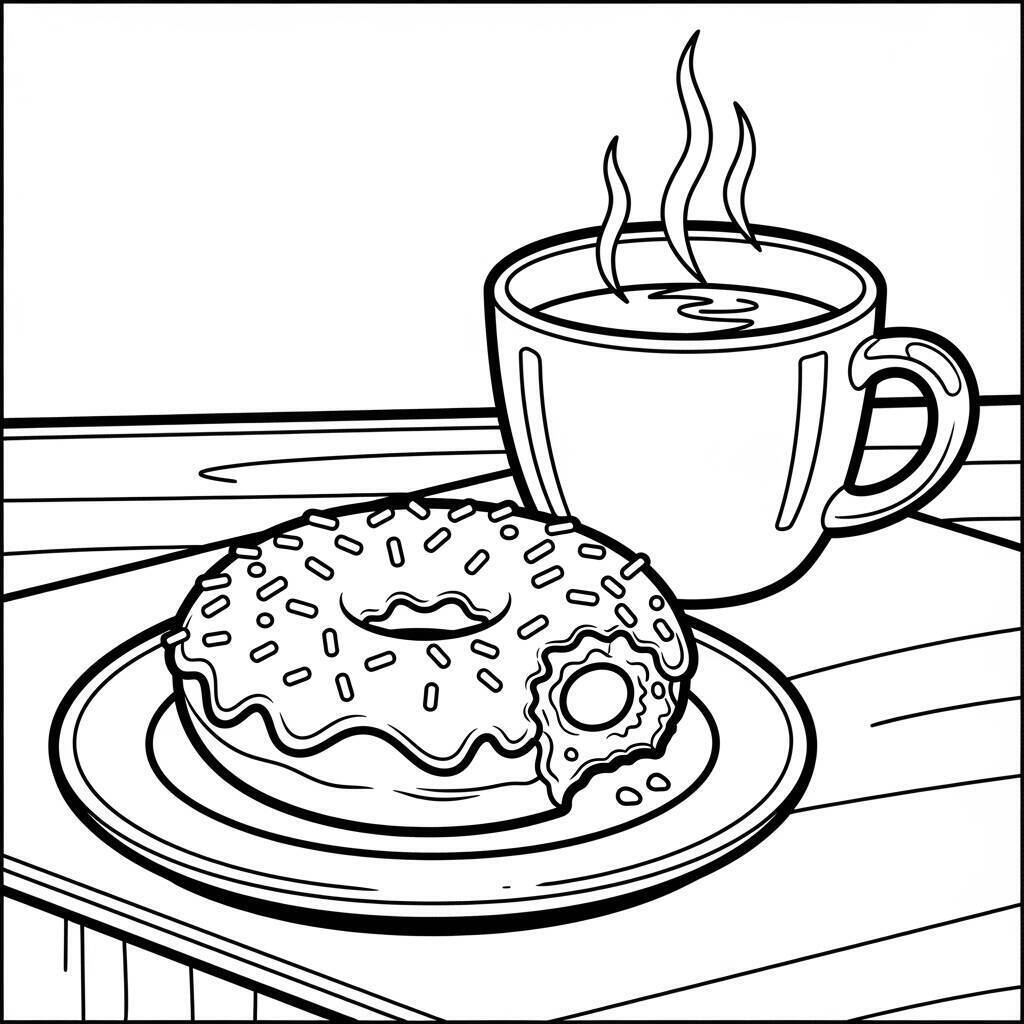 Coloriage de beignet avec du café
