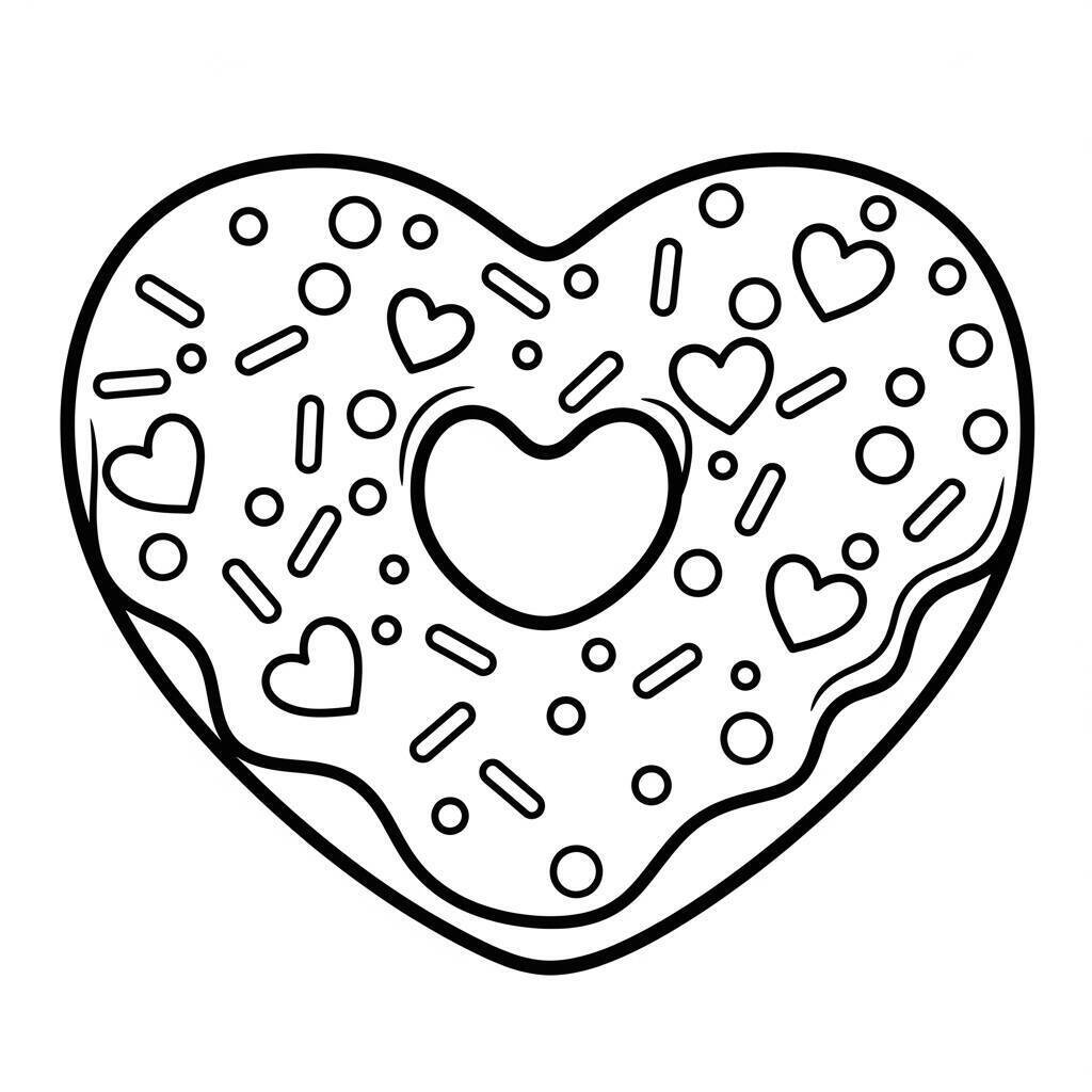 Coloriage de beignet en forme de coeur