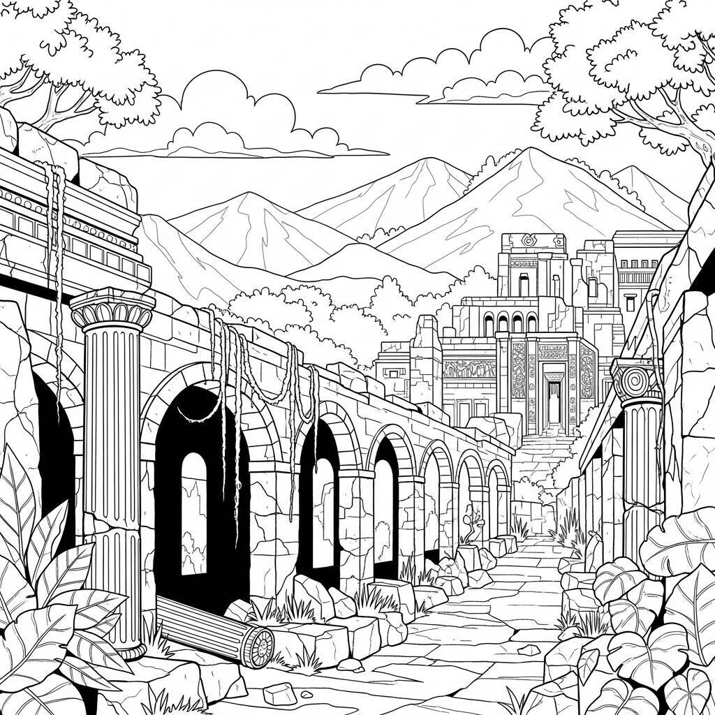 Desenho de Ruínas Antigas para Colorir