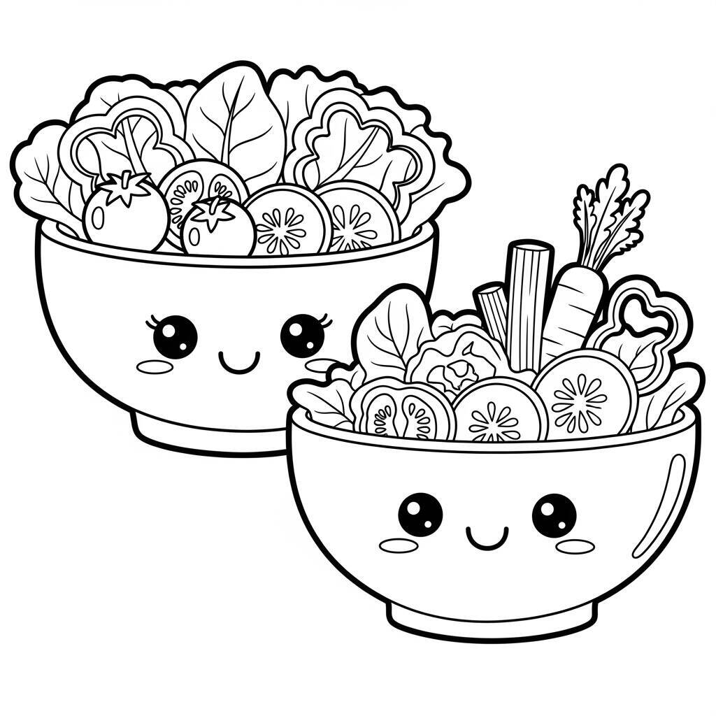 Desenho de Saladas Kawaii para Colorir