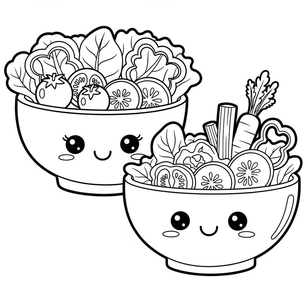 Desenho de Saladas Kawaii para Colorir