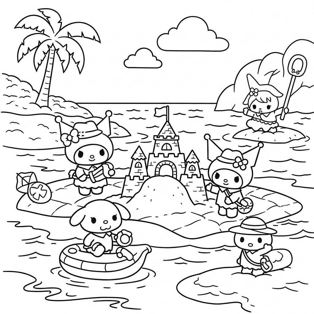 Ausmalbilder Sanrio am Strand