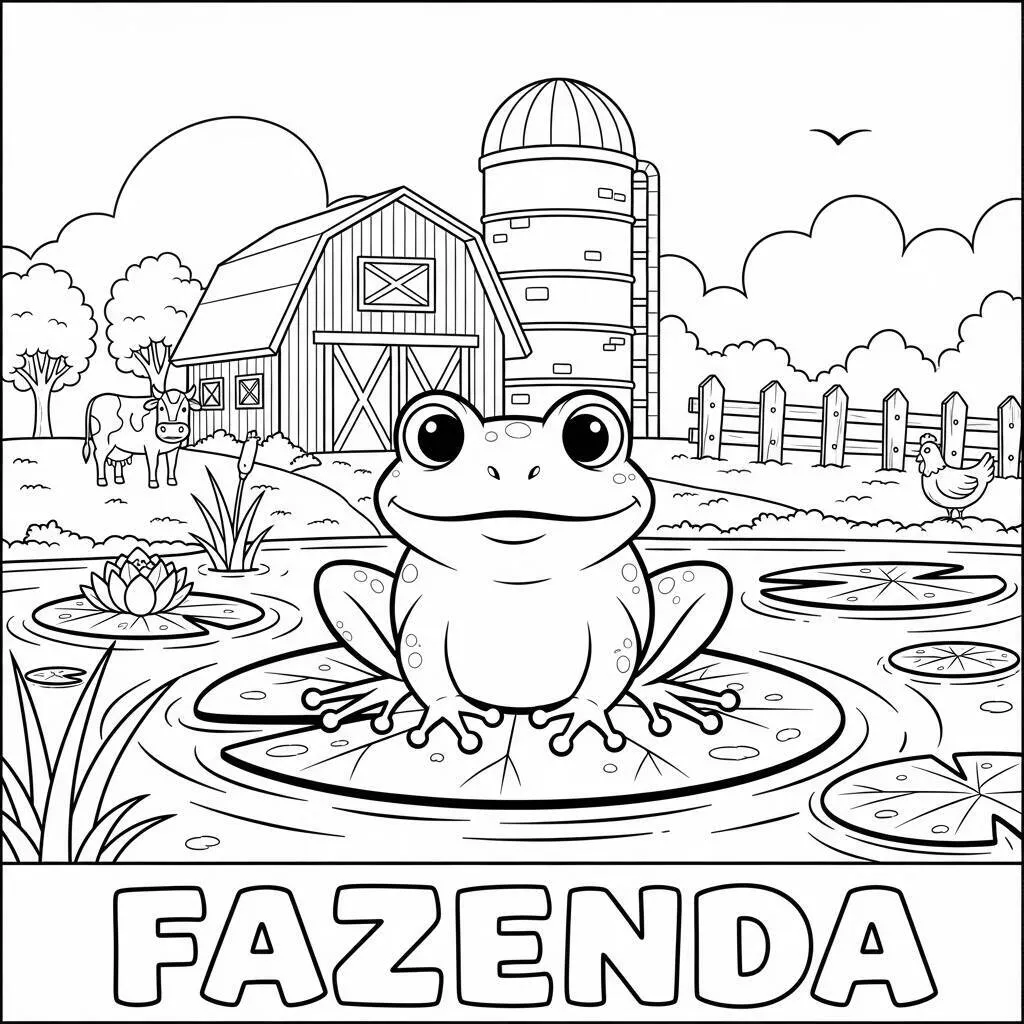 Desenho de Sapo na Fazenda para Colorir