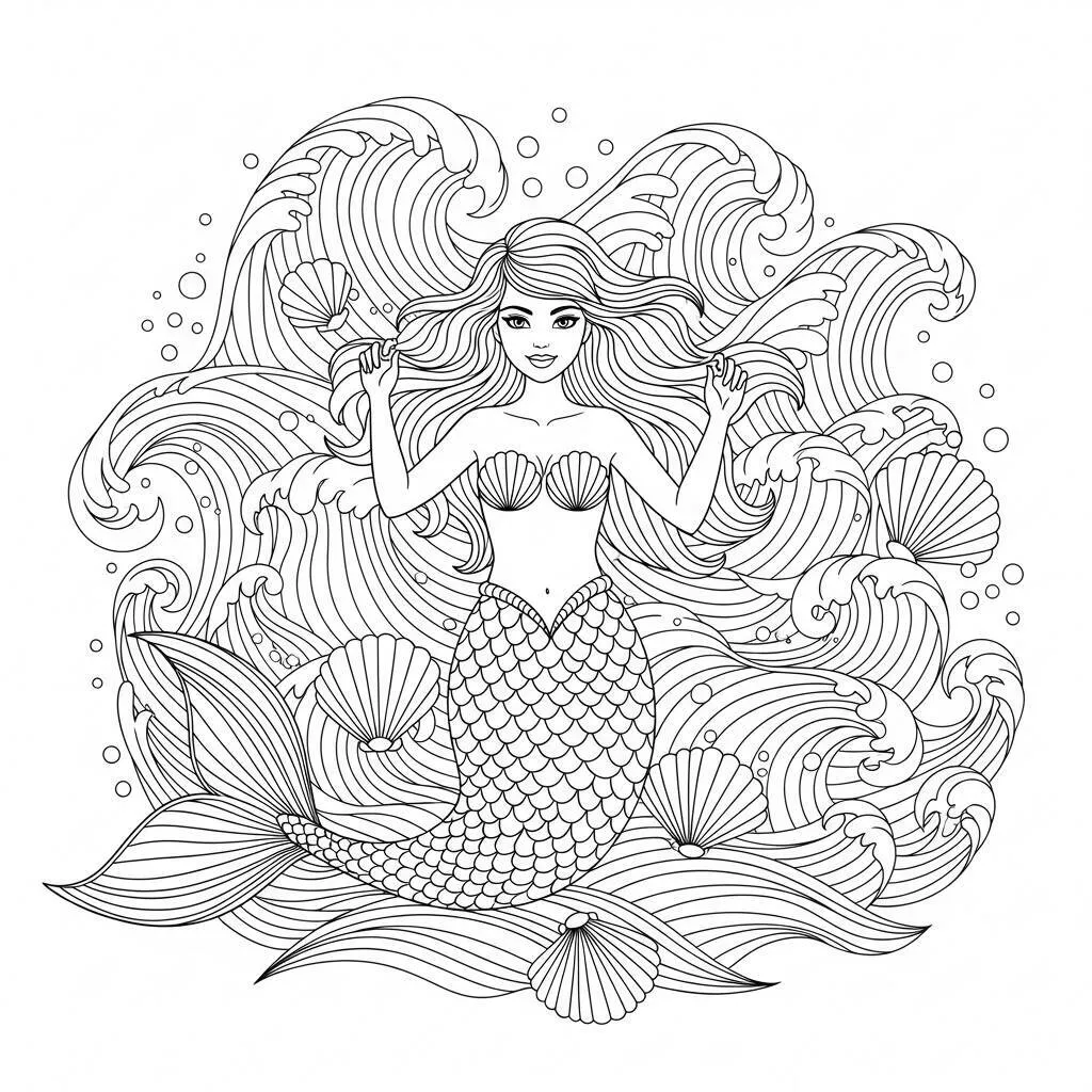 Desenho de Sereia Mandala para Colorir