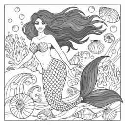 Desenho de Sereia com Cores do Arco-Íris para Colorir