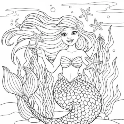 Mermaid with Starfish Coloring Page