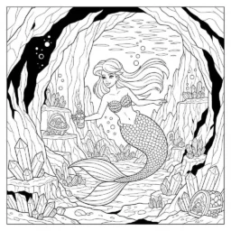 Desenho de Sereia e a Caverna Subaquática para Colorir