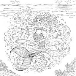 Desenho de Sereia e a Fumaça Mágica para Colorir