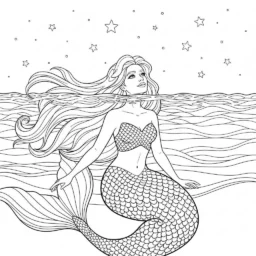 Desenho de Sereia e as Estrelas do Céu para Colorir