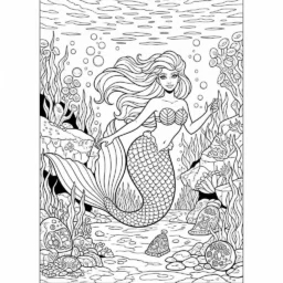 Desenho de Sereia e o Fundo do Mar para Colorir