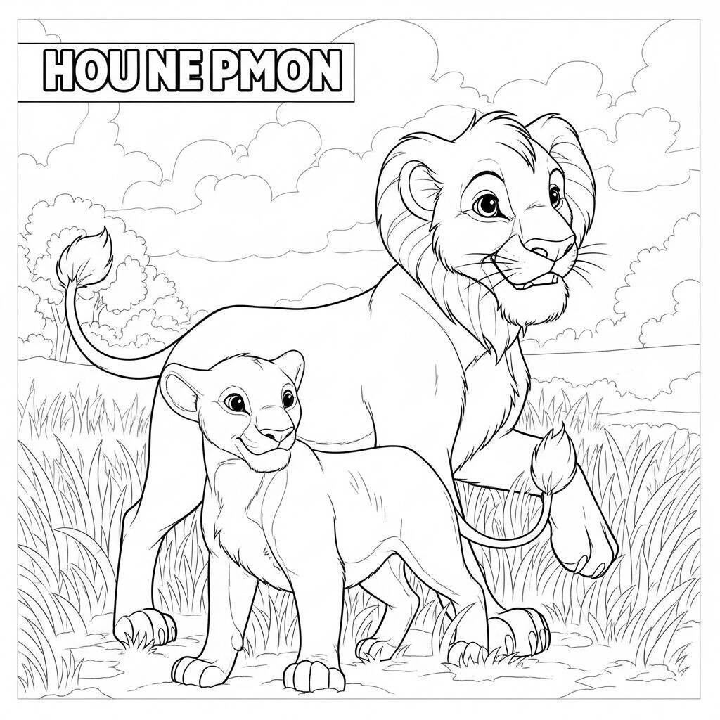 Desenho de Simba e Nala para Colorir