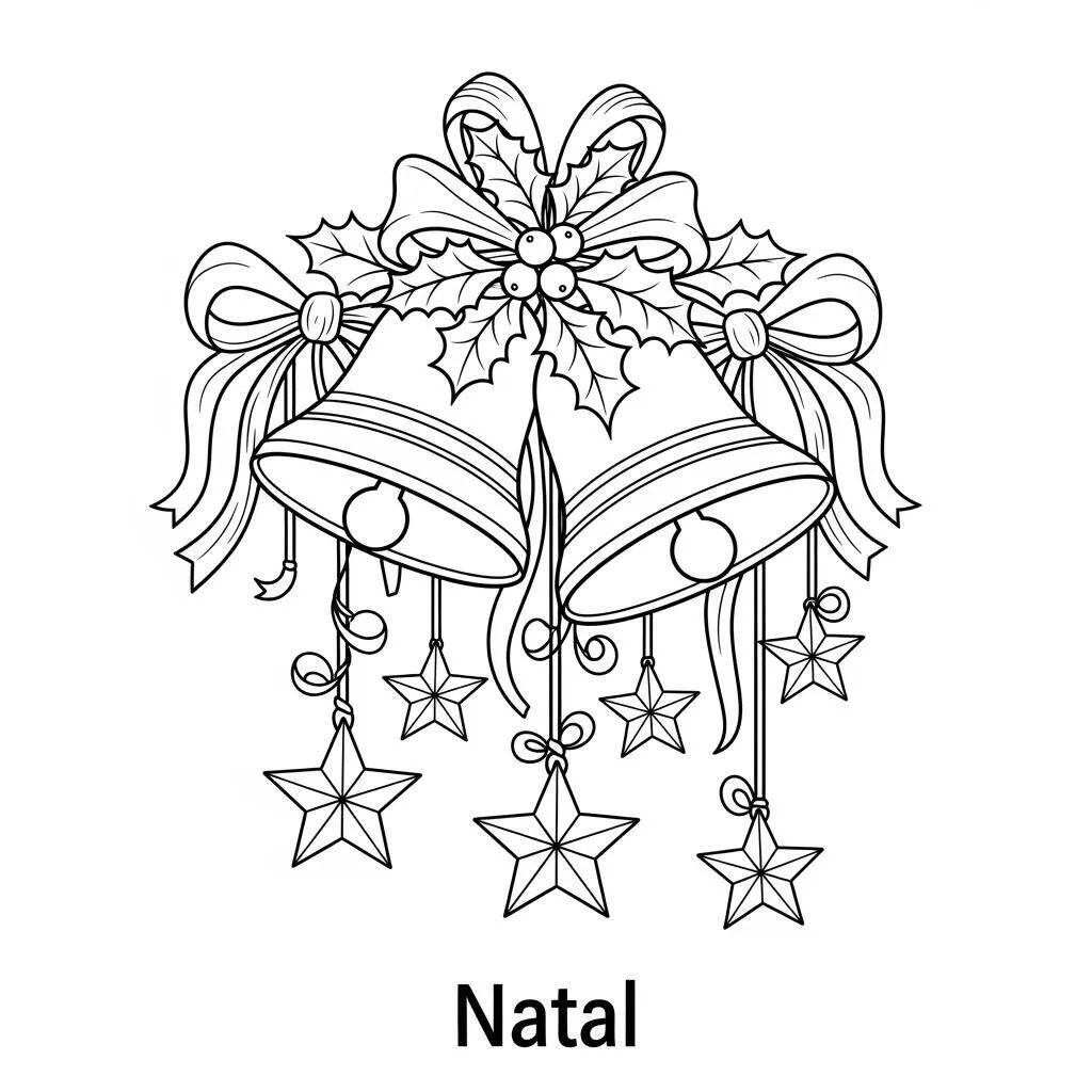 Desenho de Sinos de Natal e Estrelas para Colorir