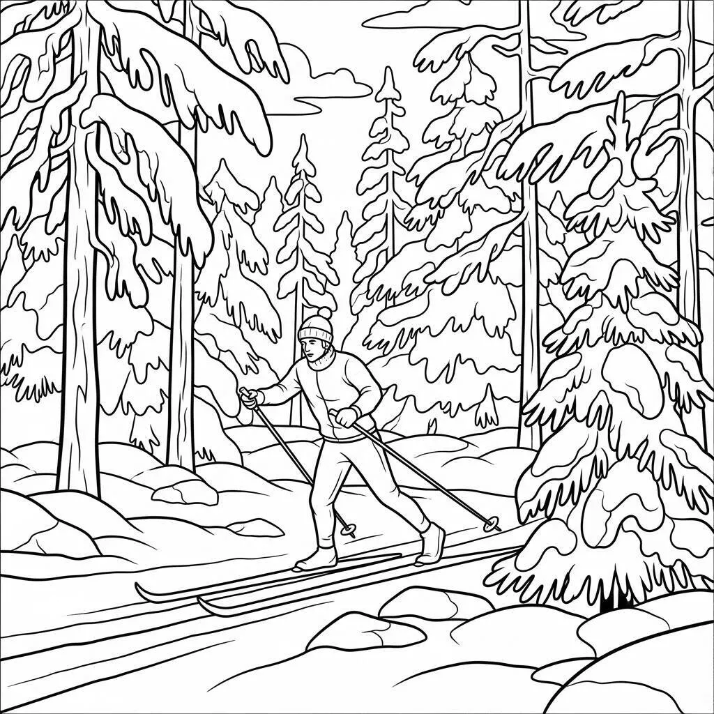 Desenho de Ski Cross Country para Colorir
