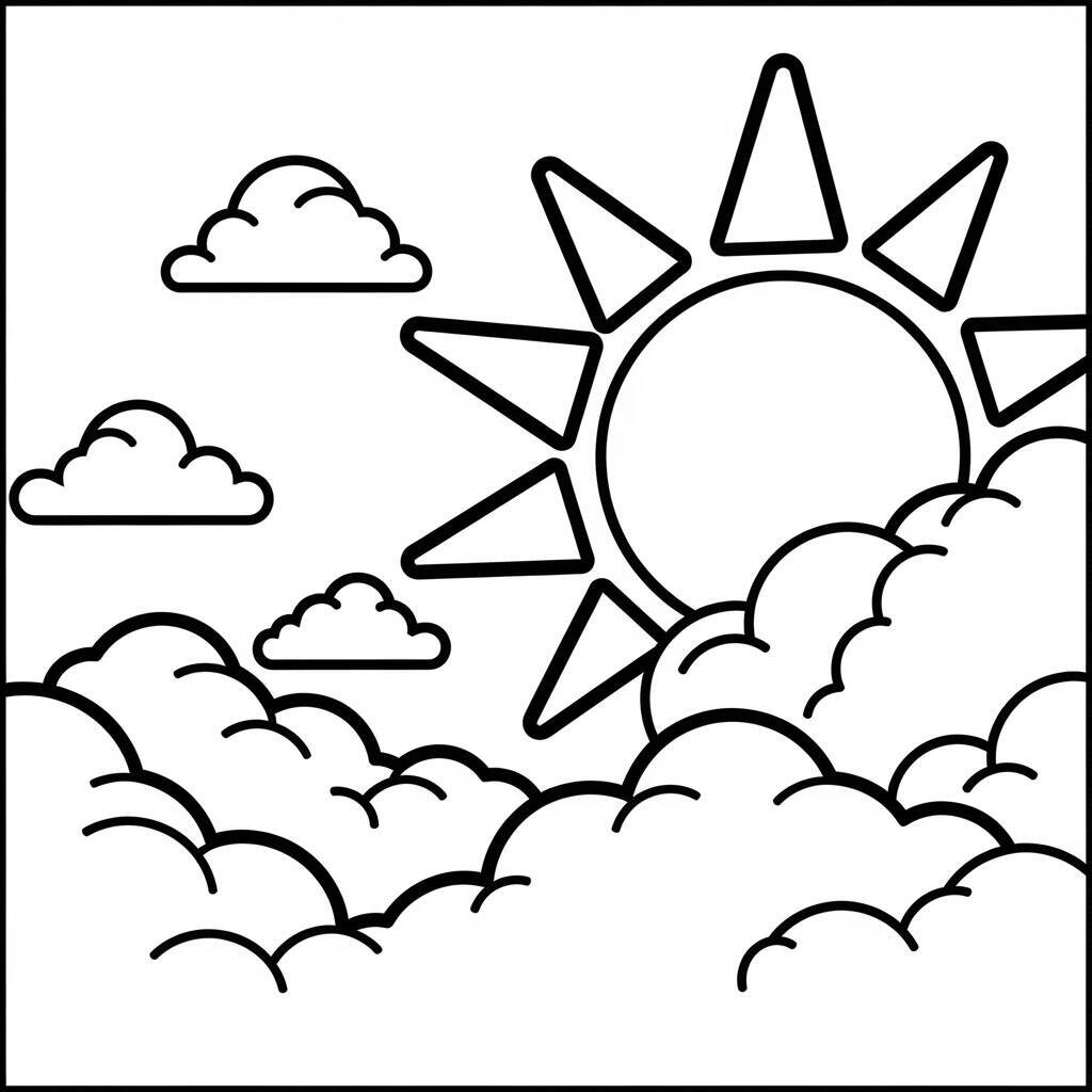 Desenho de Sol e Nuvens para Colorir
