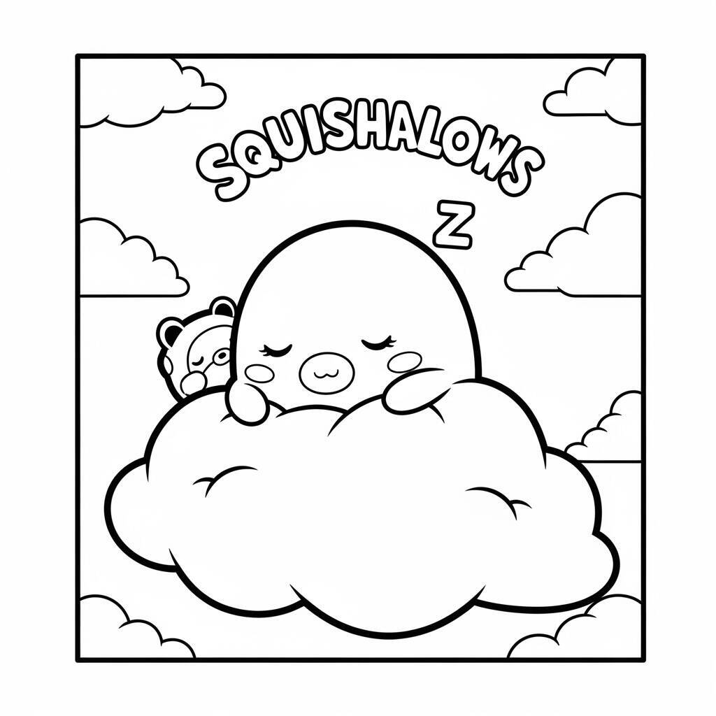 Malvorlage „Träumende Squishmallows“.