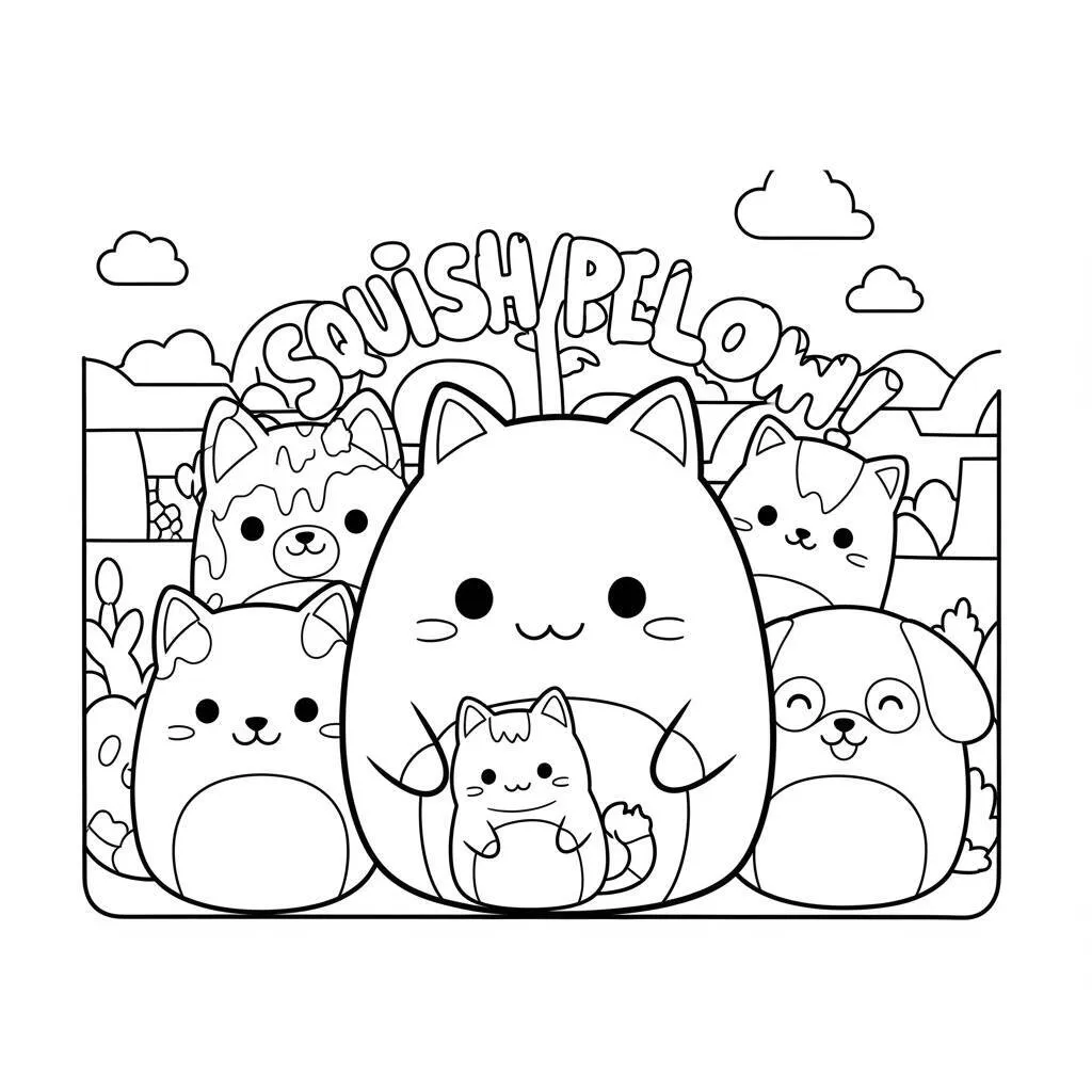 Desenho-de-Squishmallows-com-Animais-para-Colorir Desenho de Squishmallows com Animais para Colorir