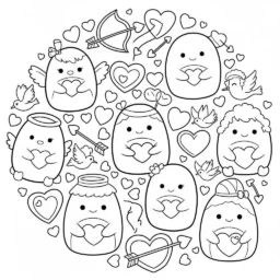 Desenho de Squishmallows com Corações para Colorir