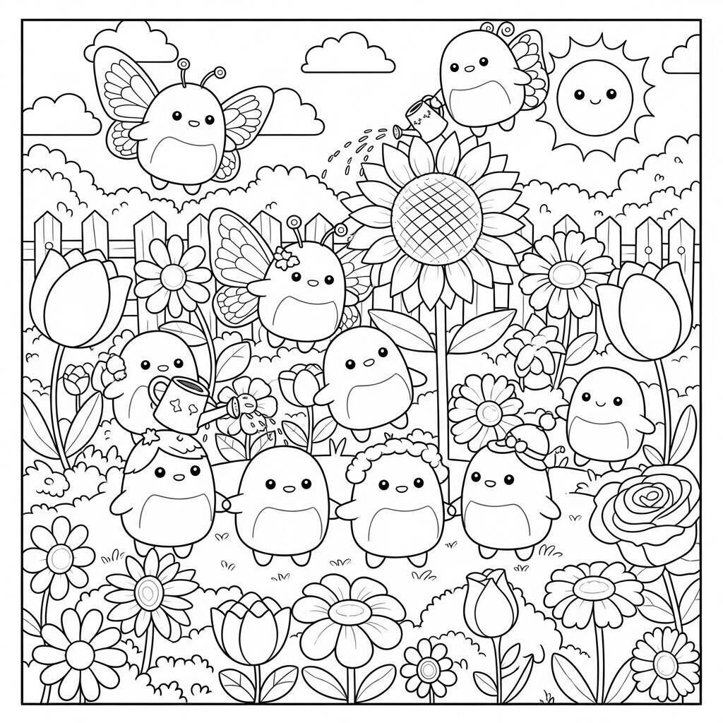 Squishmallows und Blumen Malseite