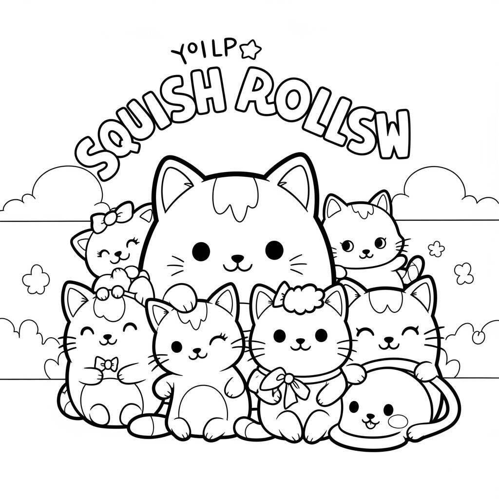 Squishmallows und Katzen Malseite