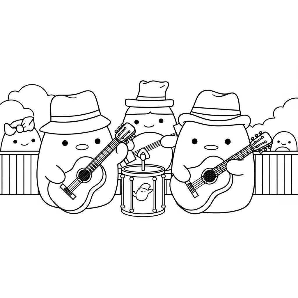 Desenho-de-Squishmallows-e-Musica-para-Colorir Coloriage Squishmallows et musique