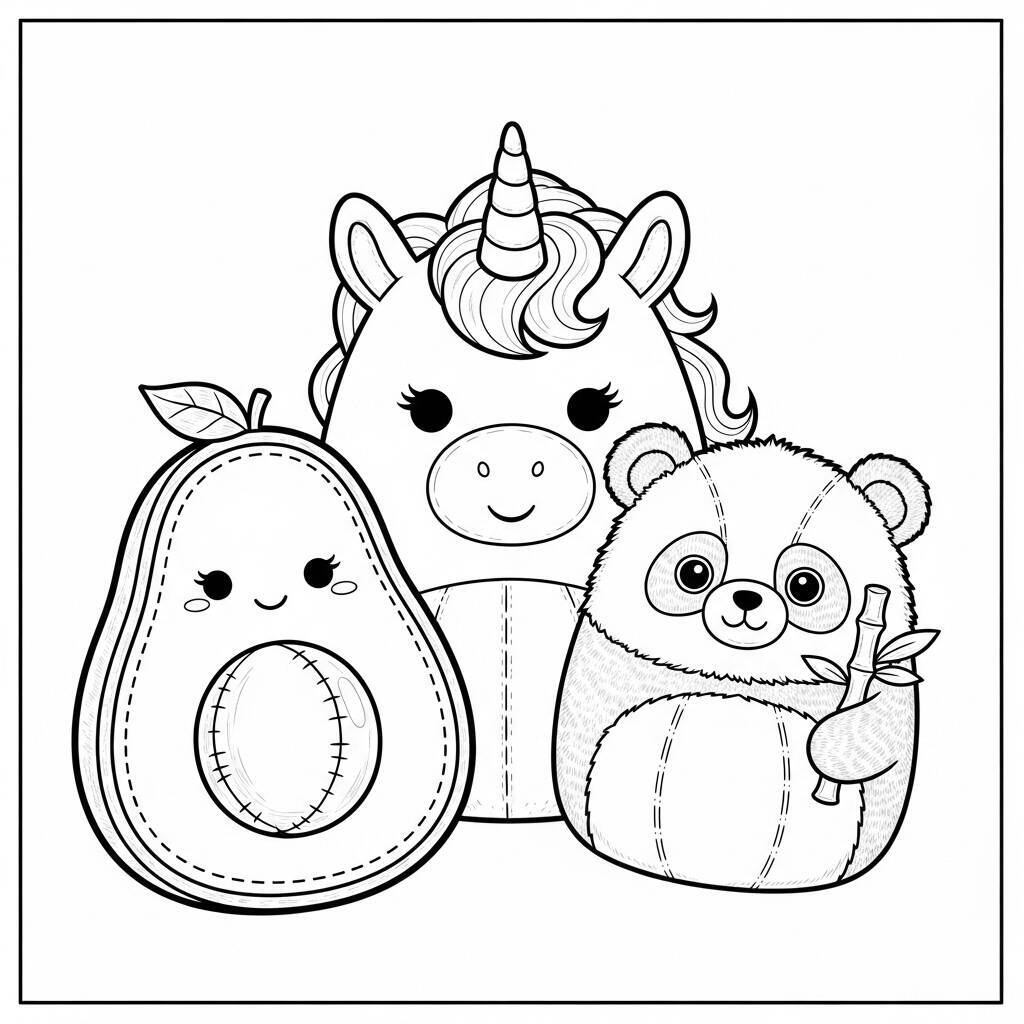 Squishmallows im realistischen Stil zum Ausmalen