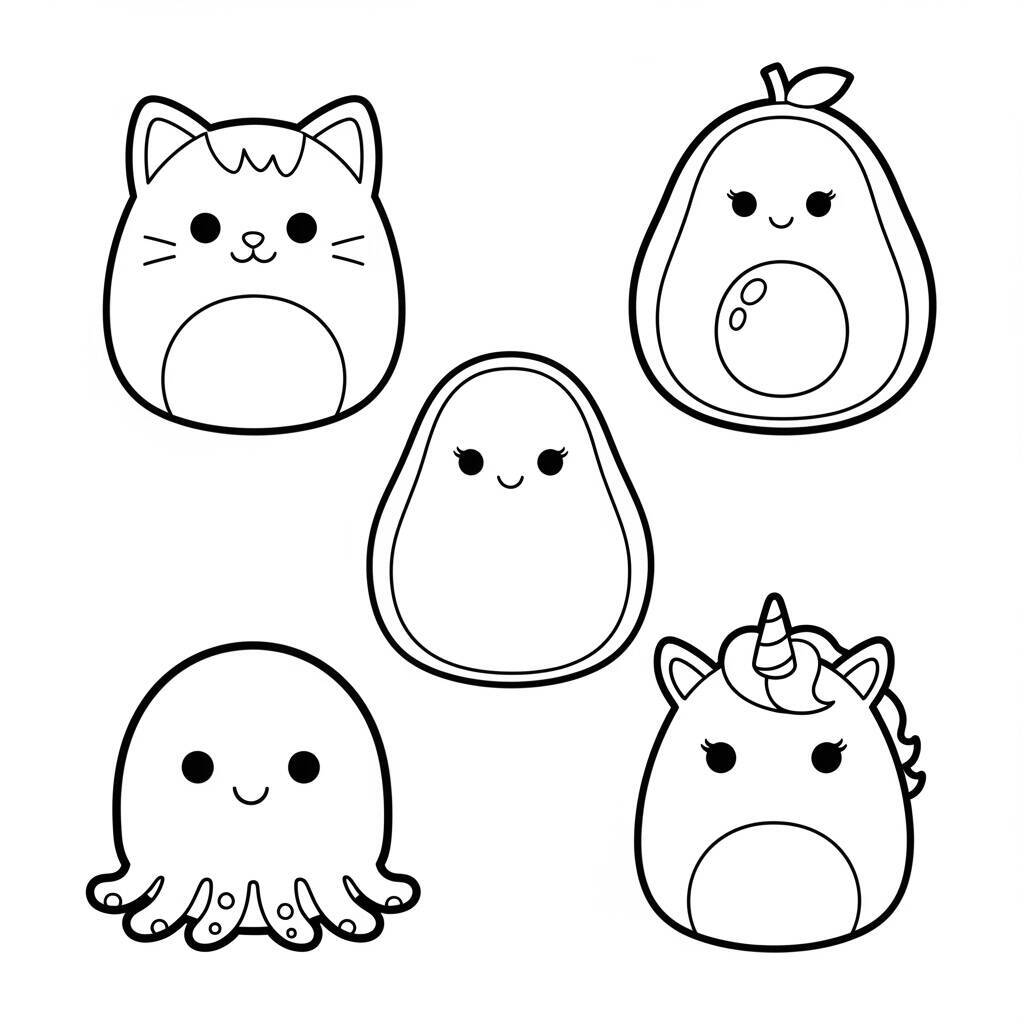 Squishmallows-Malseite im einfachen Stil