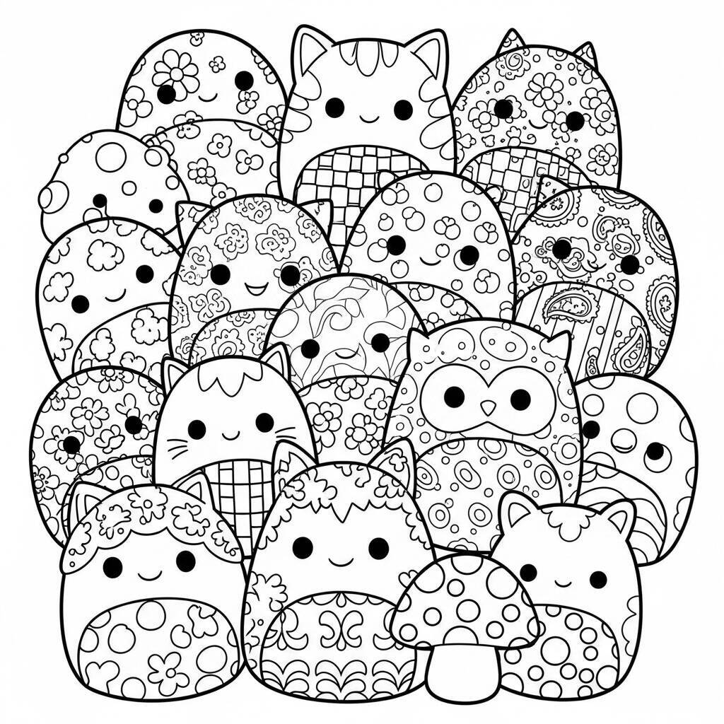Squishmallows im Vintage-Stil zum Ausmalen
