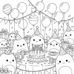 Desenho de Squishmallows em Festa para Colorir