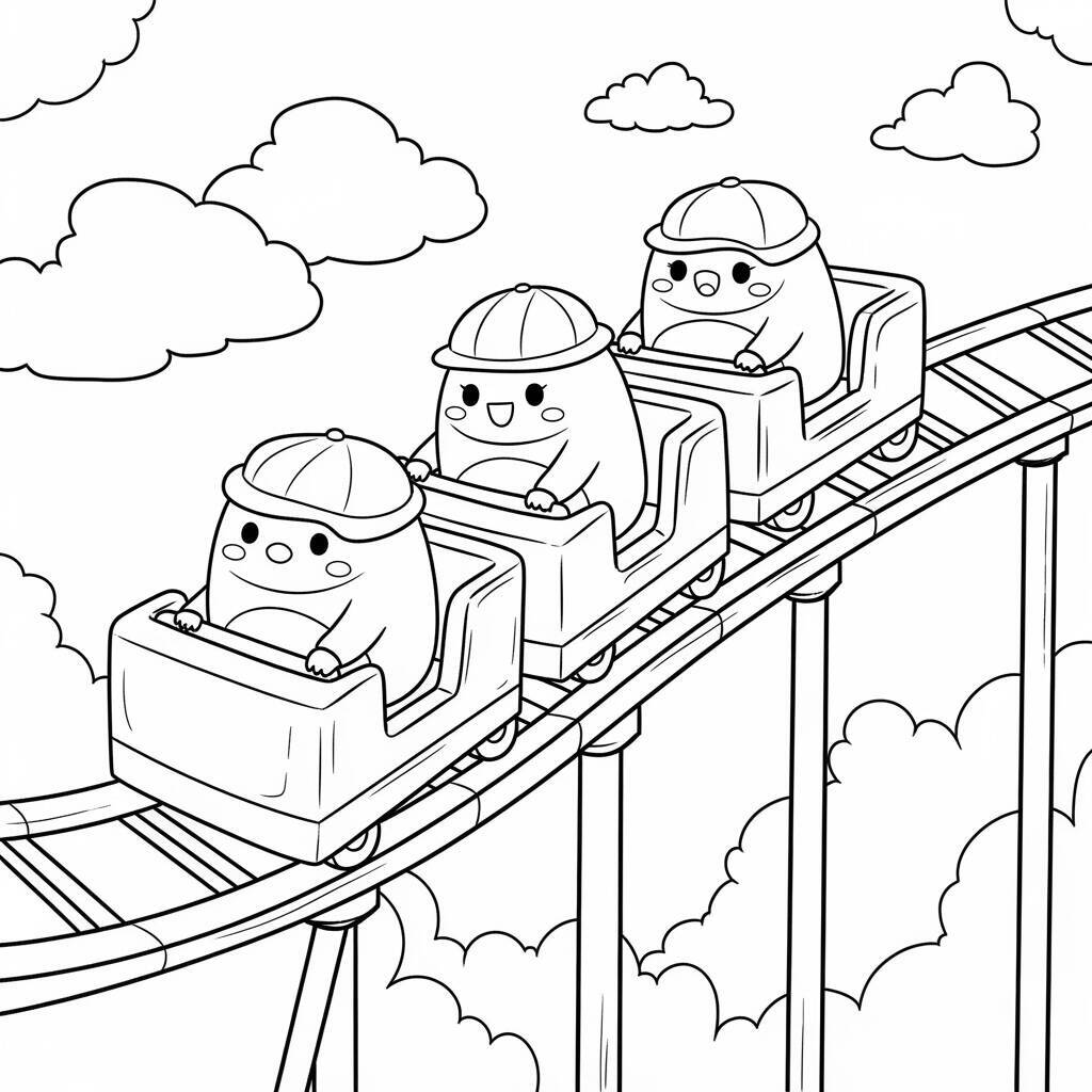 Squishmallows auf der Achterbahn-Malvorlage