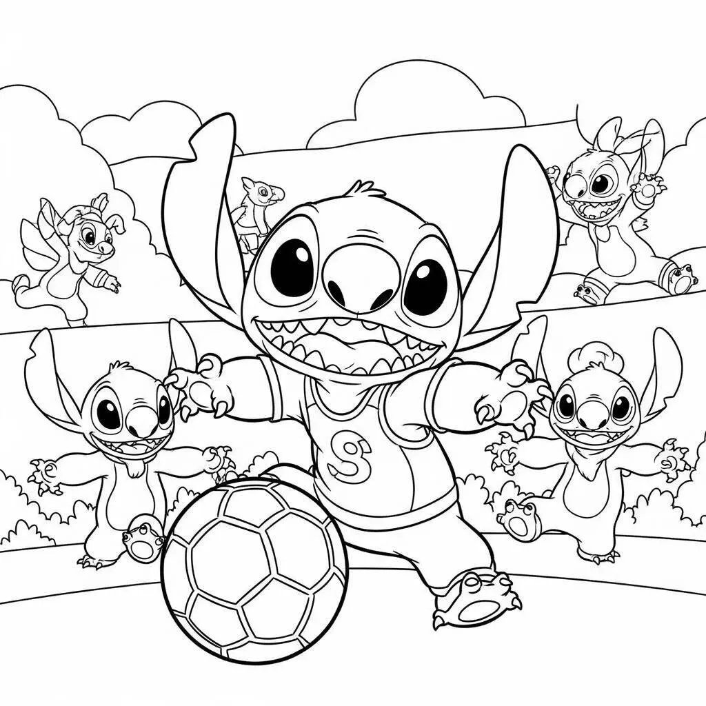 Desenho-de-Stitch-Praticando-Esportes-para-Colorir Desenho de Stitch Praticando Esportes para Colorir