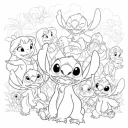 Desenho de Stitch com Amigos para Colorir