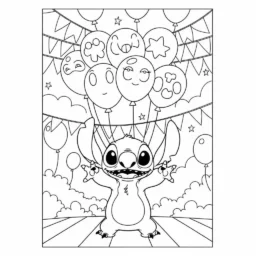Desenho de Stitch com Balões para Colorir
