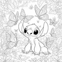 Desenho de Stitch com Borboletas para Colorir
