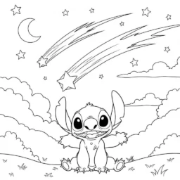 Desenho de Stitch com Estrelas Cadentes para Colorir