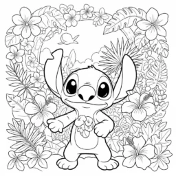 Desenho de Stitch com Flores para Colorir
