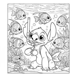 Coloriage Stitch avec du poisson